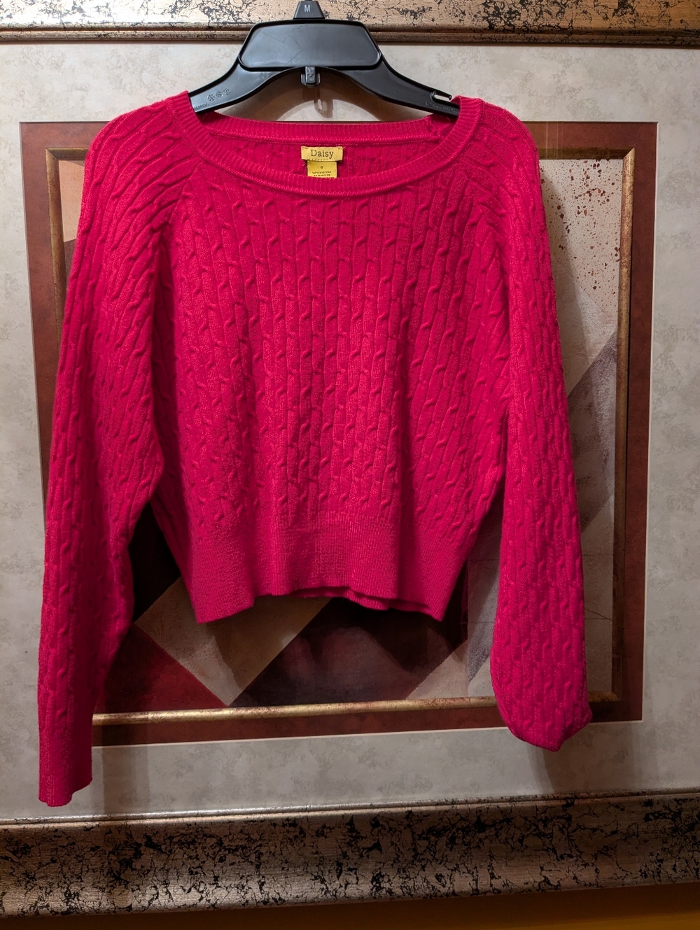 Daisy Cable-Knit Crewneck Sweater - Hot Pink